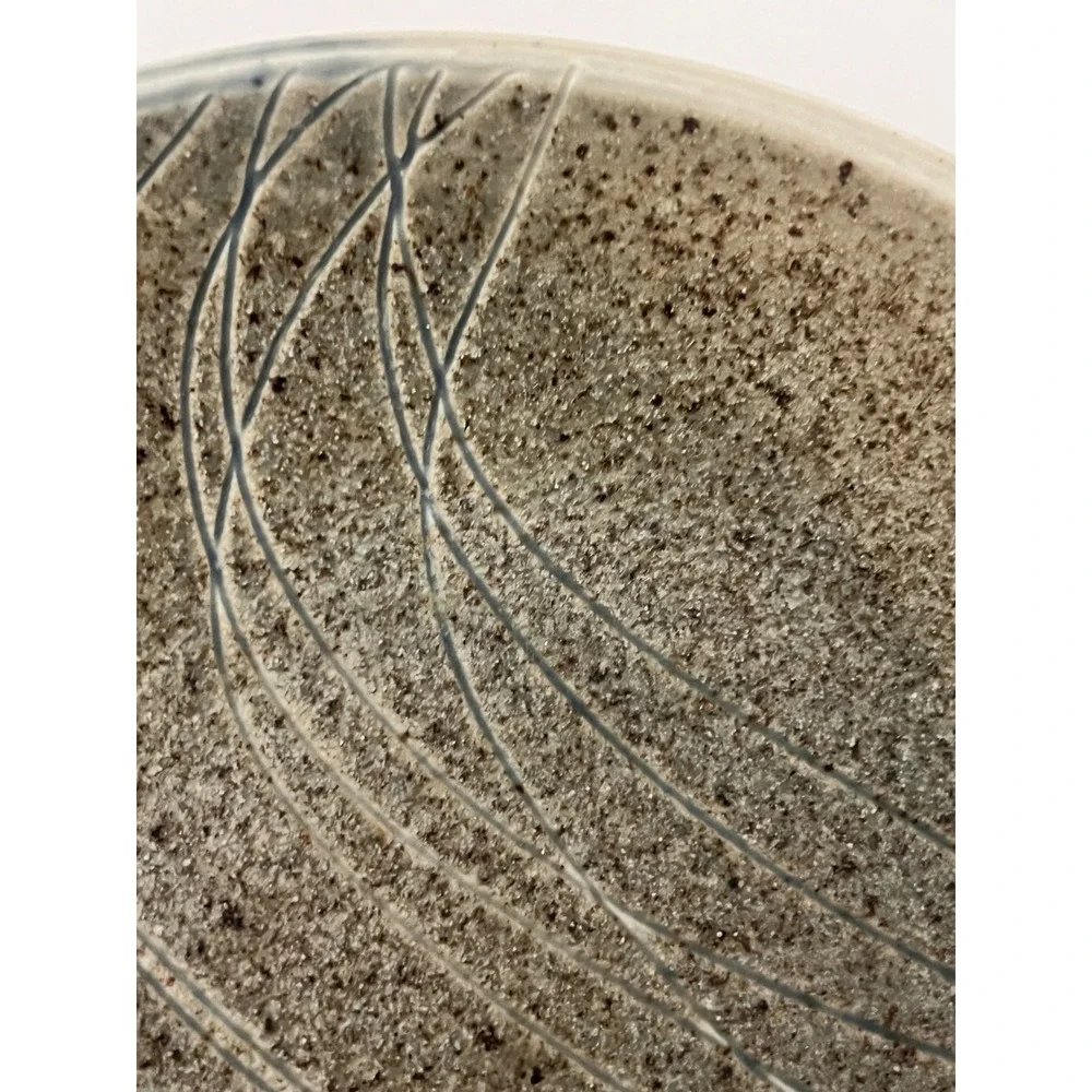 Signed Studio Pottery Shallow Bowl Handcrafted Floral Speckled Earthy Tones 9.5